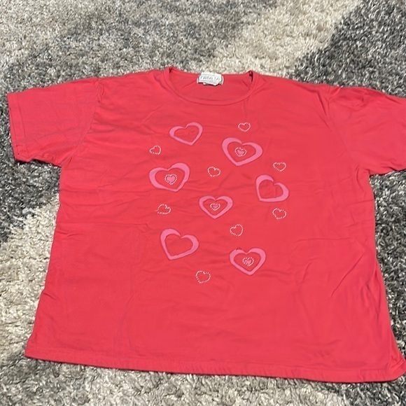 Vintage Tops - Vintage Mandal Bay Pink 3D cut out beaded Valentine’s Day heart Tee